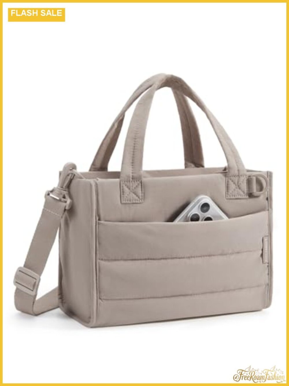 Quilted Puffer Tote Bag Mini Crossbody Water-Resistant Detachable Strap